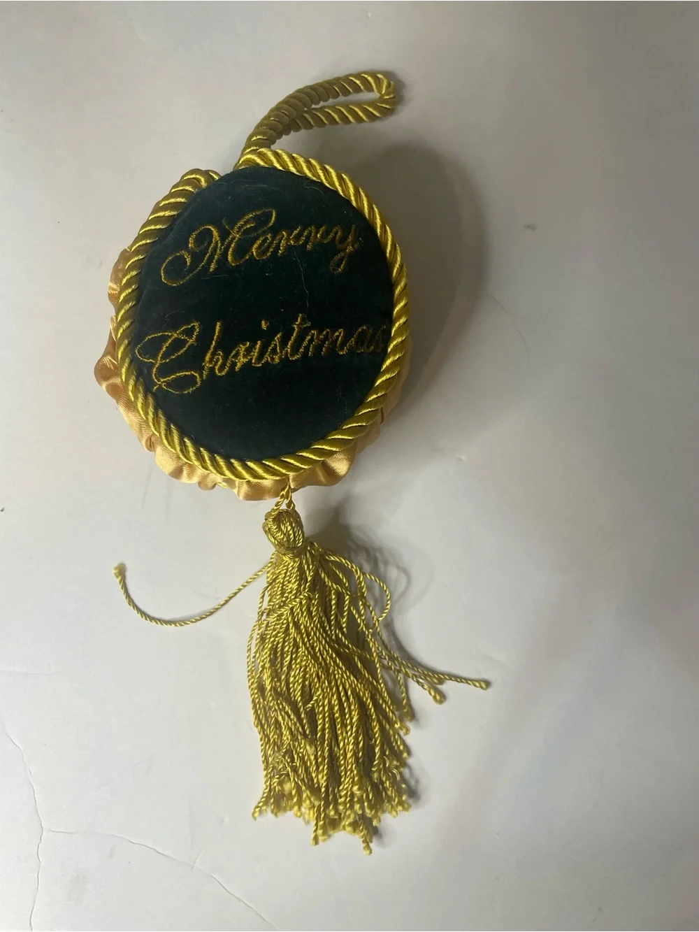 Harrods Velvet Tassel Christmas Ornament in Green and Gold